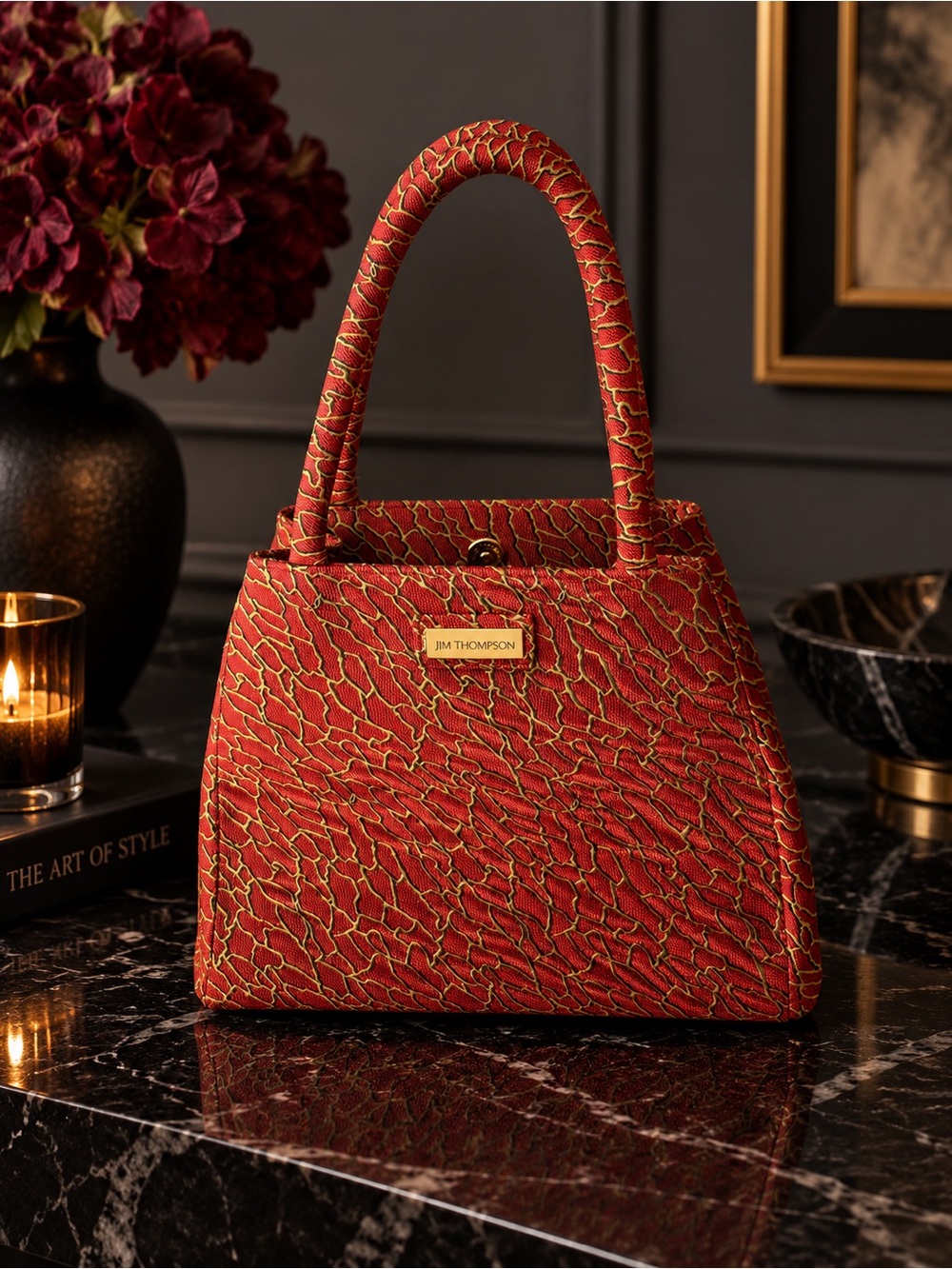 JIM THOMPSON Luxury Red & Gold Silk Brocade Structured Handbag Vintage Luxury